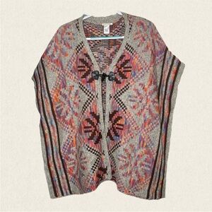 Main Strip Mohair Open Front Boho Cozy Poncho